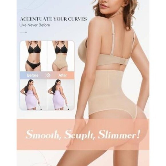 High-Waisted Tummy Control Thong - 2 Pack- Women's Compression Body Shaper Small - Picture 3 of 7